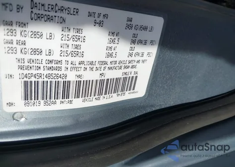 2004 Dodge Caravan Sxt z USA, uszkodzony, nr VIN 1D4GP45R14B526420